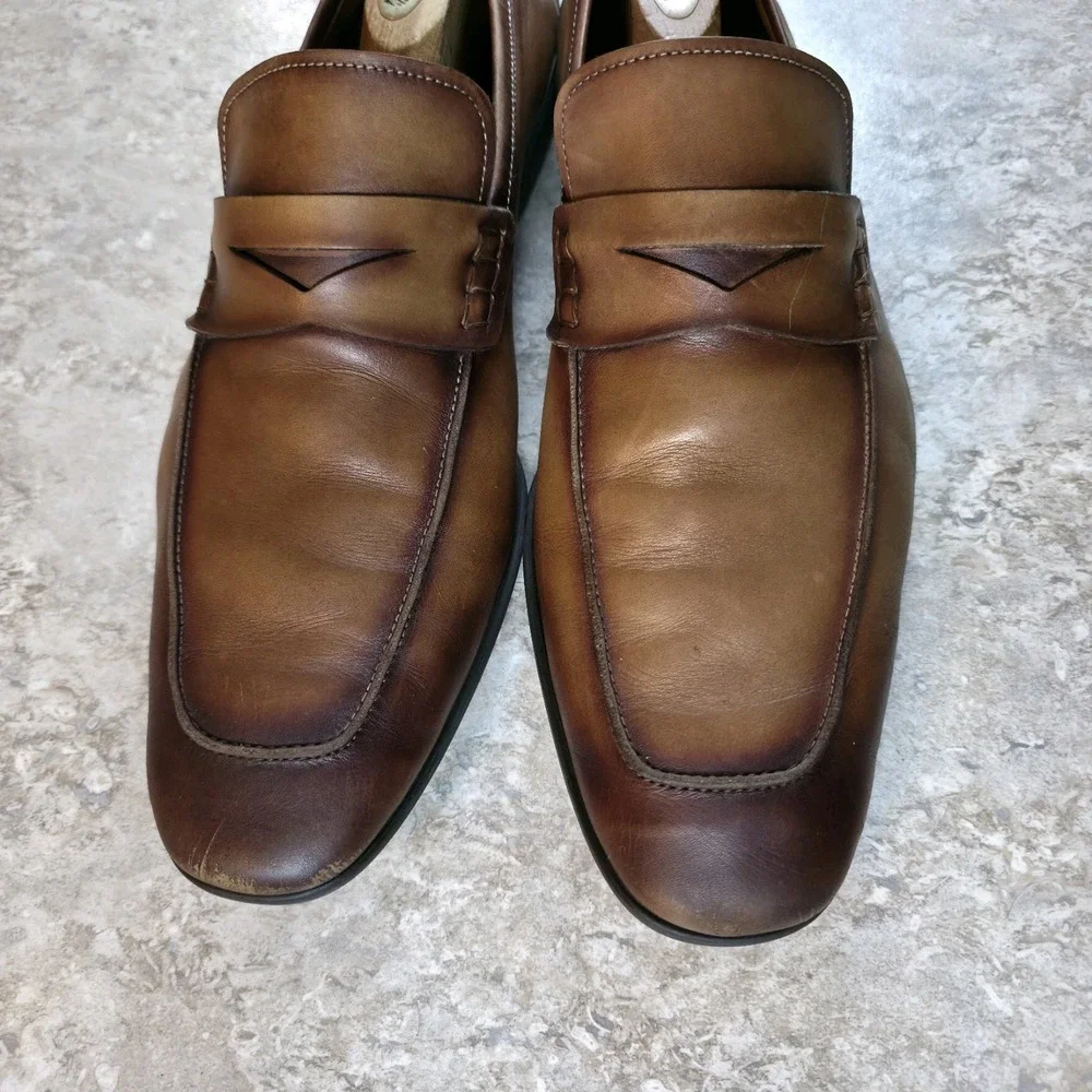 Magnanni Ramiro II Penny Loafer Shoes 18041 Brown Rustic Tan Leather Mens 13 M